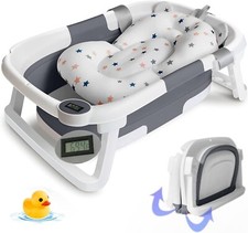 Homcom Foldable Baby Bath Tub Cushion Temperature Senstive Water Plug 0-3 Years