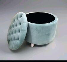Homesense Deep Button Duck Egg Blue Storage Footstool Ottoman Dressing Chair New
