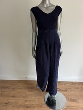 TED BAKER Jumpsuit Womens TB2 UK 10 Tabbiaa Navy Knit Bodice Belted Wide Leg NEW