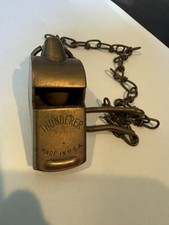 Antique RARE Thunderer Brass Whistle with Chain Made in U.S.A.