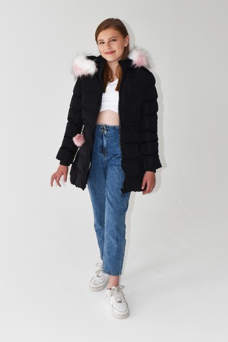 Girl shiny black fur lined - shiny,