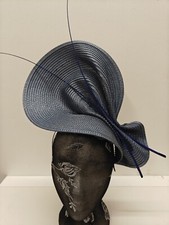 steel blue straw fascinator ostrich quill spine millinery headband wedding hat