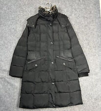 Vintage London Fog Jacket Womens M Black Quilted Puffer Parka Faux Fur Collar
