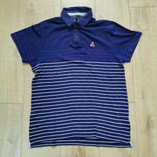 Musto Polo Shirt Mens S Small Blue Shite Stripe Short Sleeve Sailing Logo