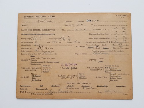 Engine record card 480 40480 - engine,