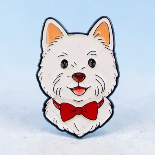 White terrier dog pin - terrier, enamel