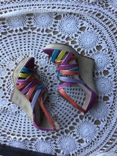 Carvella Kankan Multi Colour High Wedge Sandals Size 6 (39) Brand New