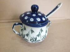 Ceramika Boleslawiec Polish Pottery  sugar / preserve  covered pot with spoon