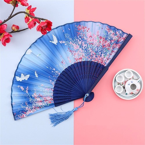 Vintage silk folding hand - hand, fan