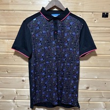 Bunker Mentality Blue Multicoloured Paisley Polo Shirt Blue Size Large 