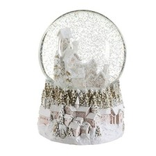 Gisela Graham Village Scene Musical Christmas Snow Globe in Pink, Gold & White