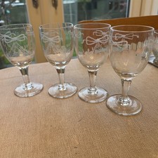 Vintage Etched Glasses for Celebration Wedding Bow Design Set of 4