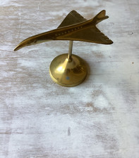 Mounted Solid Brass Model of British Airways Concorde Aircraft 7 inches Long