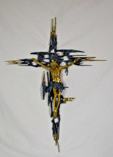 BRUTALIST CRUCIFIX IN BRASS AFTER DALIS PAINTING SPAIN 1960s
