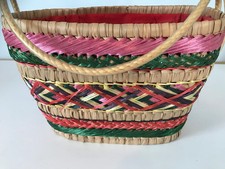 Vintage woven straw multicoloured bag; retro bag; beach, holiday, shopping bag