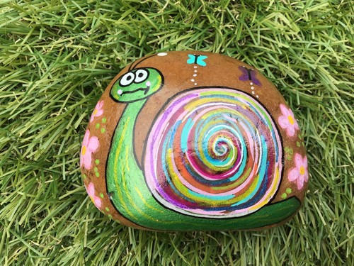 Hand painted snail pebble - hand,