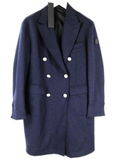 REPLAY Mens Navy Coat 50 Wool Cotton Blend Peak Collar Double-Breasted Warm *