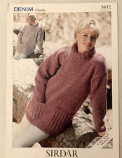 5632 - Sirdar - Women’s Denim Chunky Pockets Jumper - Multi Size 32 to 42 Chest