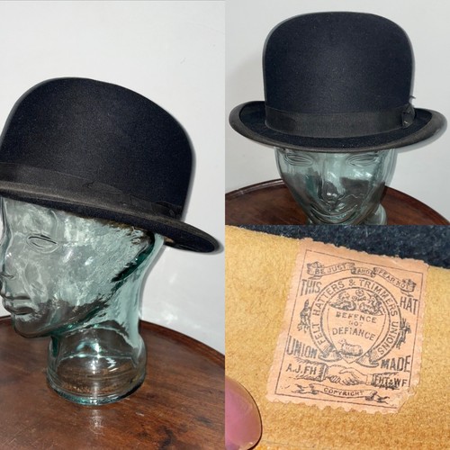 Vintage black felt bowler - felt, hat