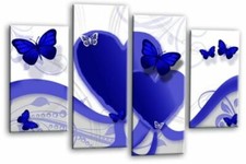Butterfly Art Print Blue White Love Heart Framed Split Canvas Wall Picture