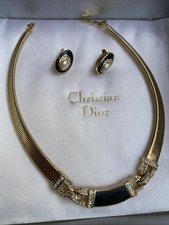 Christian Dior Bijoux Gold Necklace & Clip On Earrings with Box