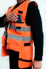 Hi Vis Vest Multi Tool Pockets Work Vest Jacket High Visibility Orange