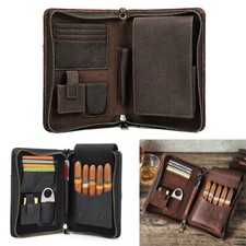 Genuine Leather Cigar Case Holder Travel Humidor Set Lighter Cutter Pocket Box
