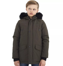 Brave Soul Boys Wonderwall Parka Jacket Khaki Kid's Hooded Quilted Coat Green