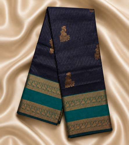 Women blue silk saree style - blue,