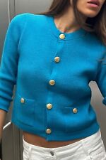 ZARA BLUE BUTTONED PLAIN KNIT