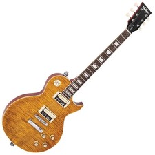Vintage V100AFD LP Style, Paradise Flamed Amber Finish Electric Guitar, New