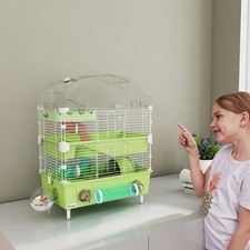 3-Tier Hamster Cage, Hamster Habitat with Transparent Top and Accessories, Green