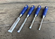 4 Vintage Marples Irwin Bevel Edge Wood Chisels Blue Plastic Handle Old Tool
