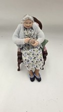 OOAK Grandma Sewing In  Highback Chair Doll House Diorama Vintage Signed WG