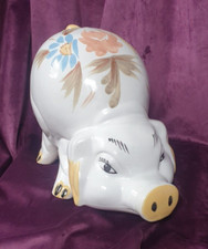 Vintage Jumbo Hand-Painted Ceramic Folk Art Style Piggy Bank