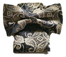 Adult Paisley Pre-tied  Bow Tie +cuff Links +handkerchief Set Wedding Event Prom