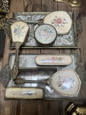 Vintage Regent of London  Petit Point Vanity / Dressing Table Set 9 pieces 