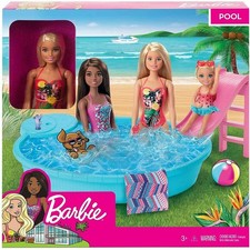 Barbie Doll, 11.5-Inch Blonde and Pool Playset with Slide and Accessories GHL91
