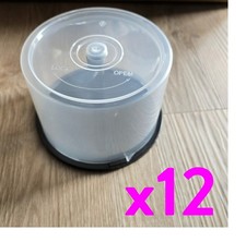 12x 50-disc capacity clear plastic cakebox / spindle-tub for CD/DVD