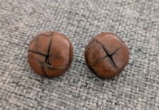 2 x 21mm Vintage Retro Tan Brown Leather Football Buttons Coat Cardigan