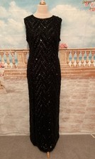 Evening Dress 18 Black Sequin Quiz Prom Ballgown Stretch Deco Zigzag Pencil Maxi