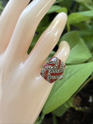 Marcasite red enamel - marcasite,