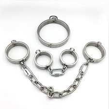 Heavy Stainless Steel Neck Collar Handcuffs Ankle Cuffs Restraints Bondage BDSM