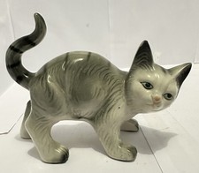 Vintage Porcelain Grey Tabby Cat Figurine.