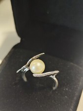 Japanese Akoya Pearl Sterling Silver Ring- 8mm Pearl -Modernist Ring- Engagement