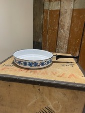Vintage Enamelware Frying Pan Baking Pan 1970s Blue Floral Pattern Made In Spain