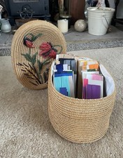 Collection Of Vintage Dewhurst Cotton Bias Binding In Straw Sewing Basket
