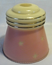 Vintage Art Deco Pink Glass Lampshade with Stars and Gold Ribbings Crimped Edge