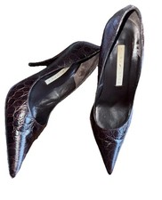 PURA LOPEZ  BROWN CROCODILE PRINT POINTED TOE HEELS BOX SIZE 41 Y2K