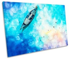 Fishing Boat Seascape Picture CANVAS WALL ART Print Blue